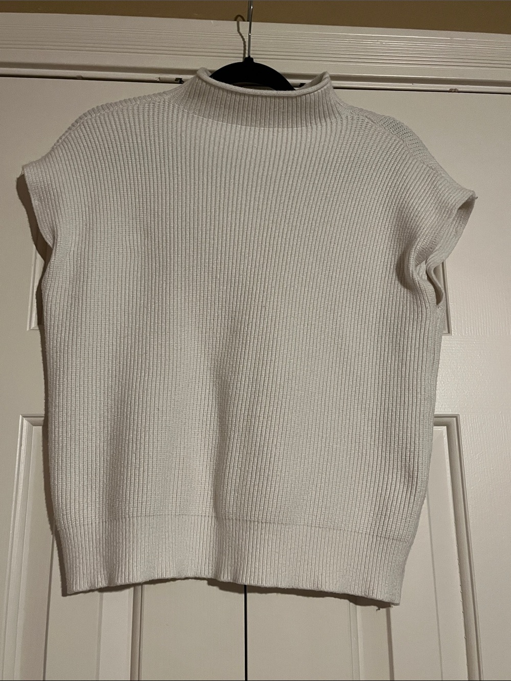 Cream Ribbed Mock Neck Knit Sleeveless Top